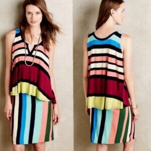Anthropologie Davina Dress Rainbow Stripe Layered Rainbow Size Small Bohemian‎ S